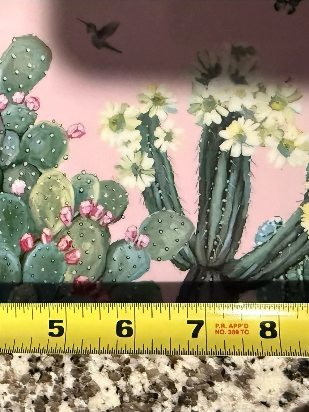 Pink Cactus Floral Tray with Hummingbird Motif